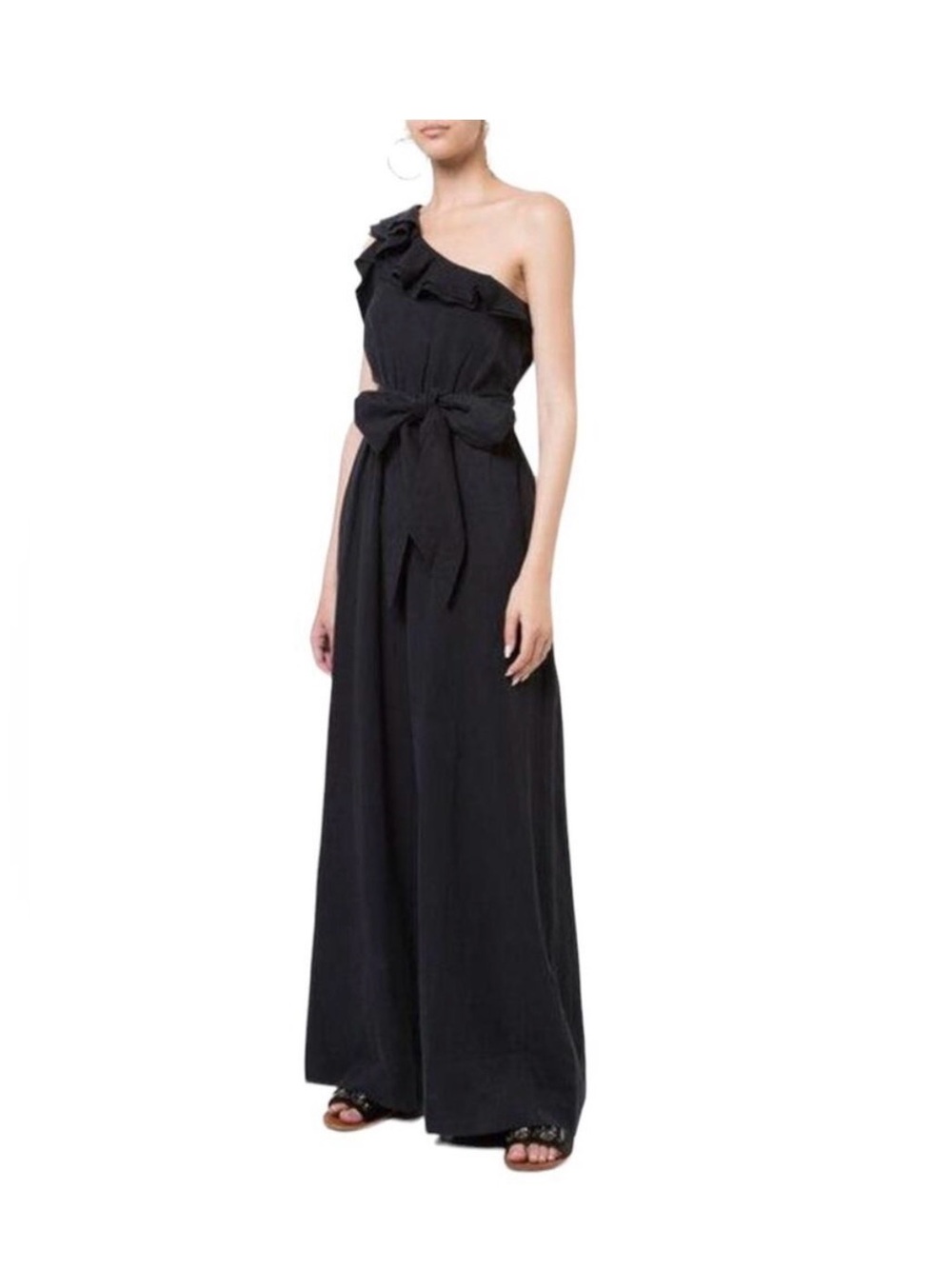 Ulla Johnson Demi One-Shoulder Ruffle Jumpsuit – Black – Size 6